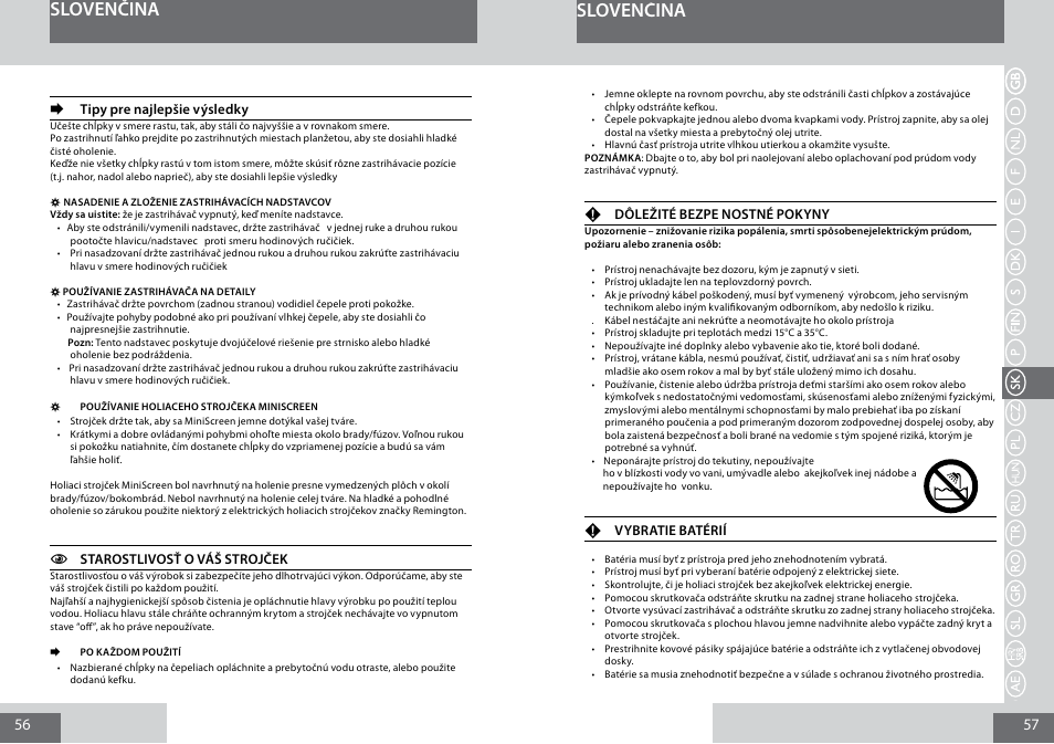 Slovenčina | Remington PG6030 User Manual | Page 29 / 60