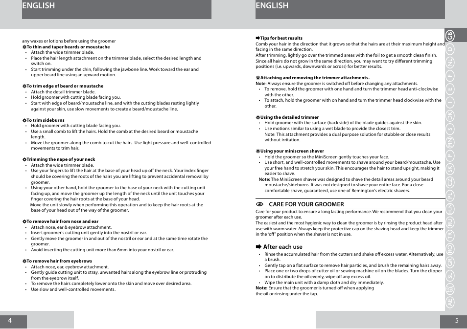 English | Remington PG6030 User Manual | Page 3 / 60