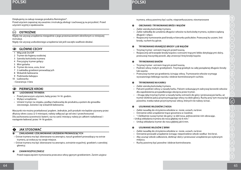 Polski | Remington PG6030 User Manual | Page 33 / 60