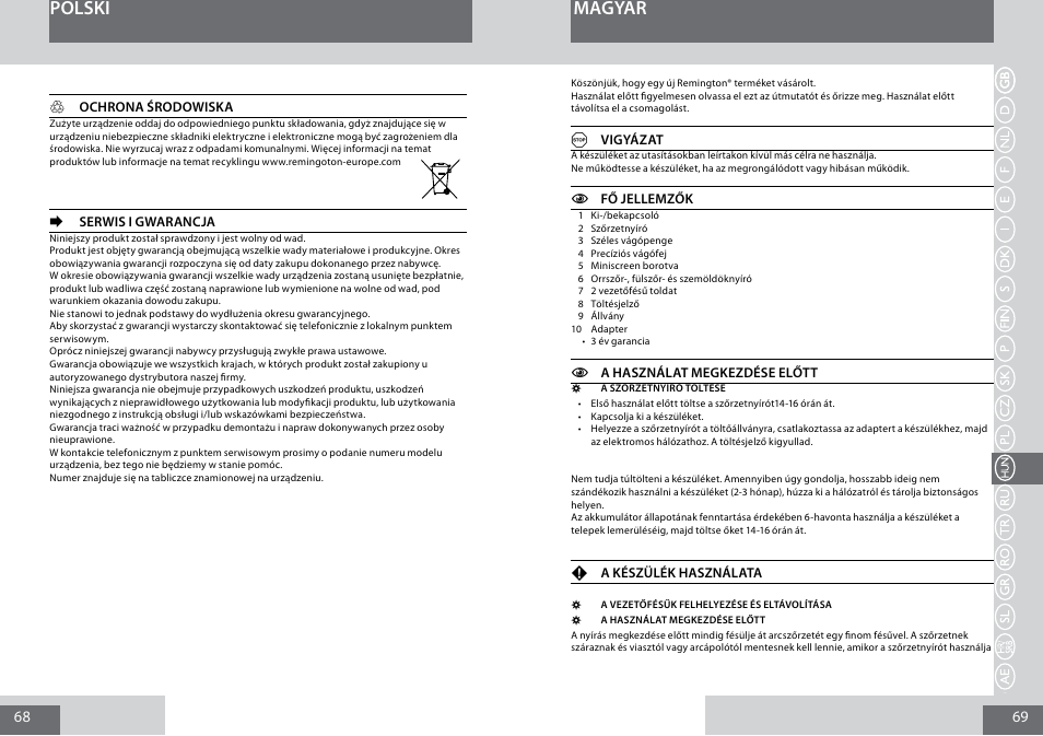 Polski, Magyar | Remington PG6030 User Manual | Page 35 / 60