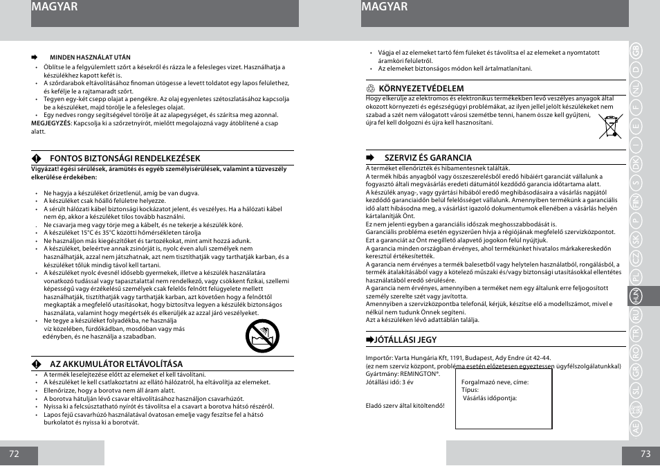 Magyar | Remington PG6030 User Manual | Page 37 / 60