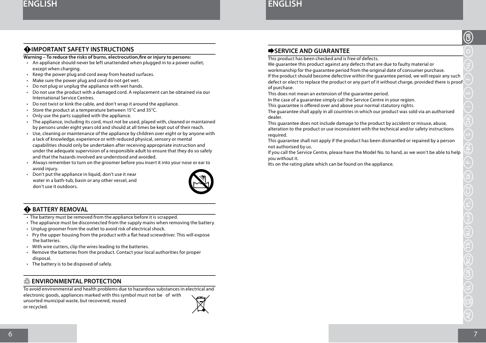 English | Remington PG6030 User Manual | Page 4 / 60