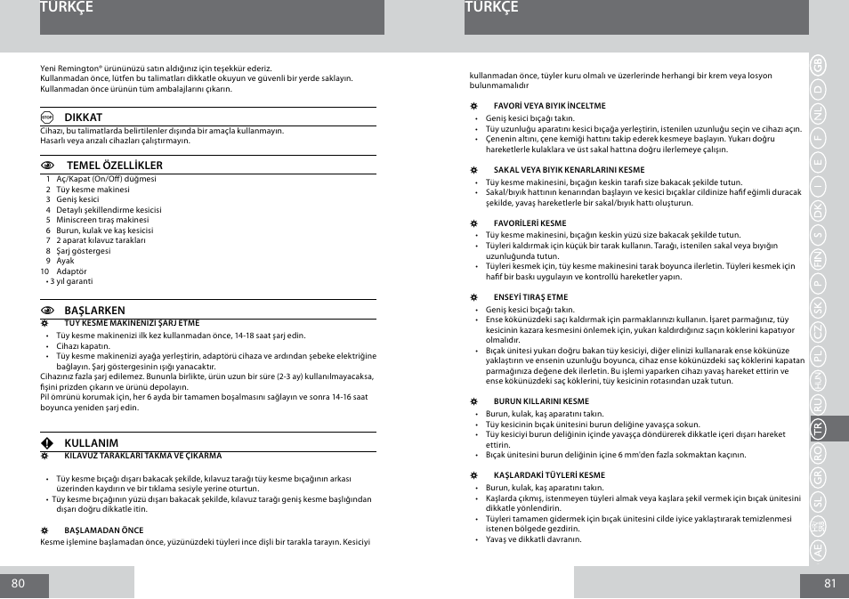 Türkçe | Remington PG6030 User Manual | Page 41 / 60