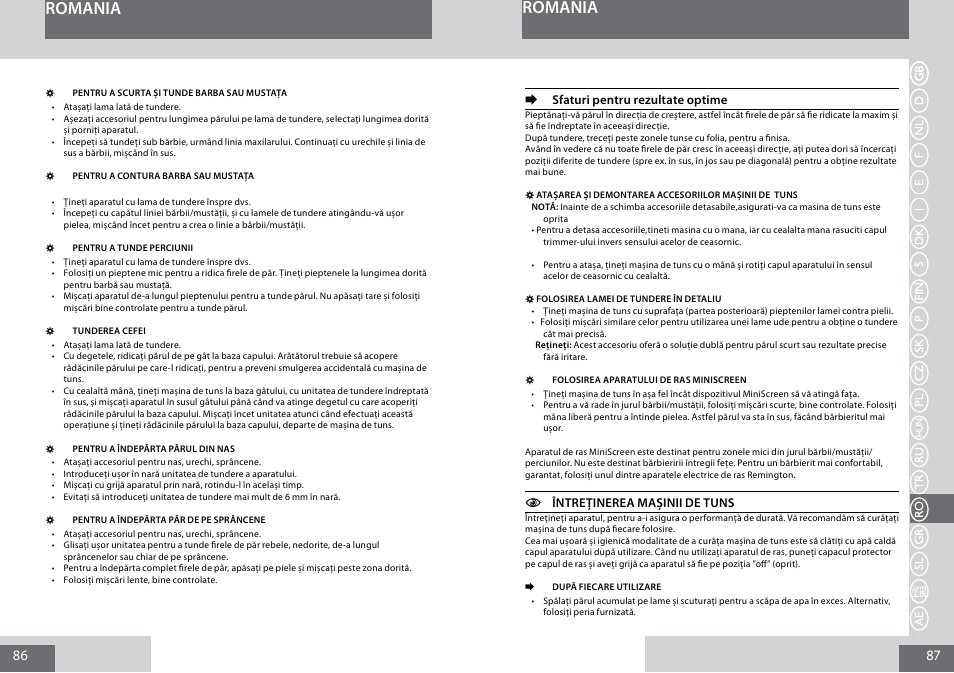 Romania | Remington PG6030 User Manual | Page 44 / 60