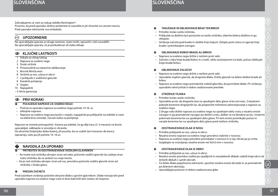 Slovenščina | Remington PG6030 User Manual | Page 49 / 60