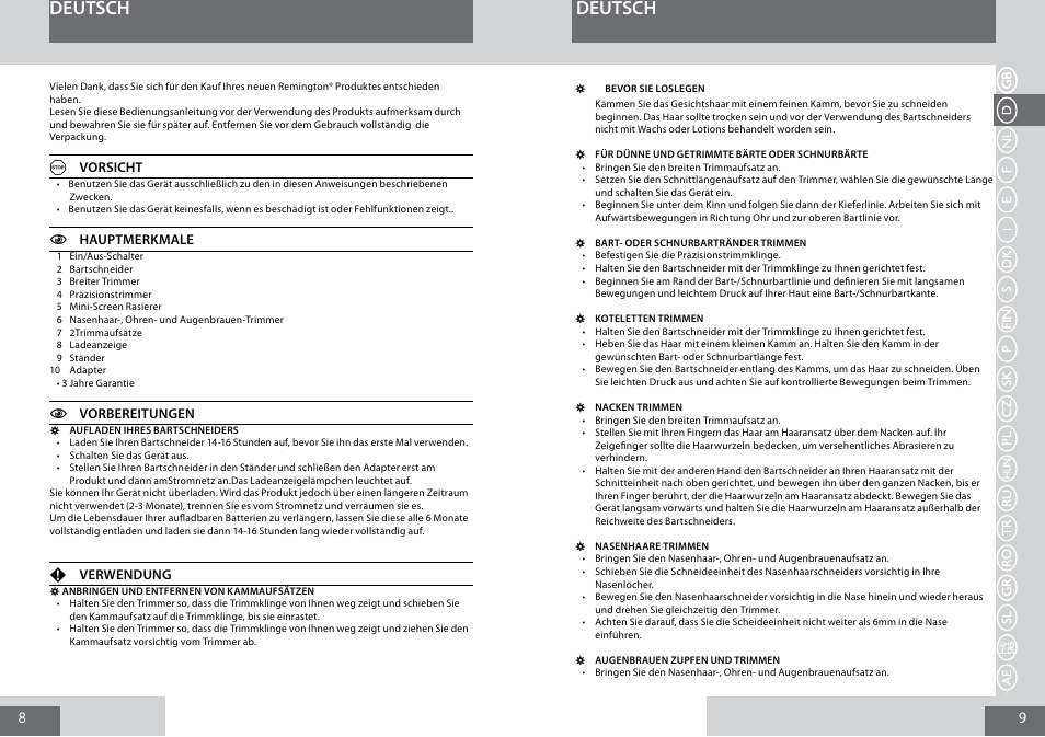 Deutsch | Remington PG6030 User Manual | Page 5 / 60