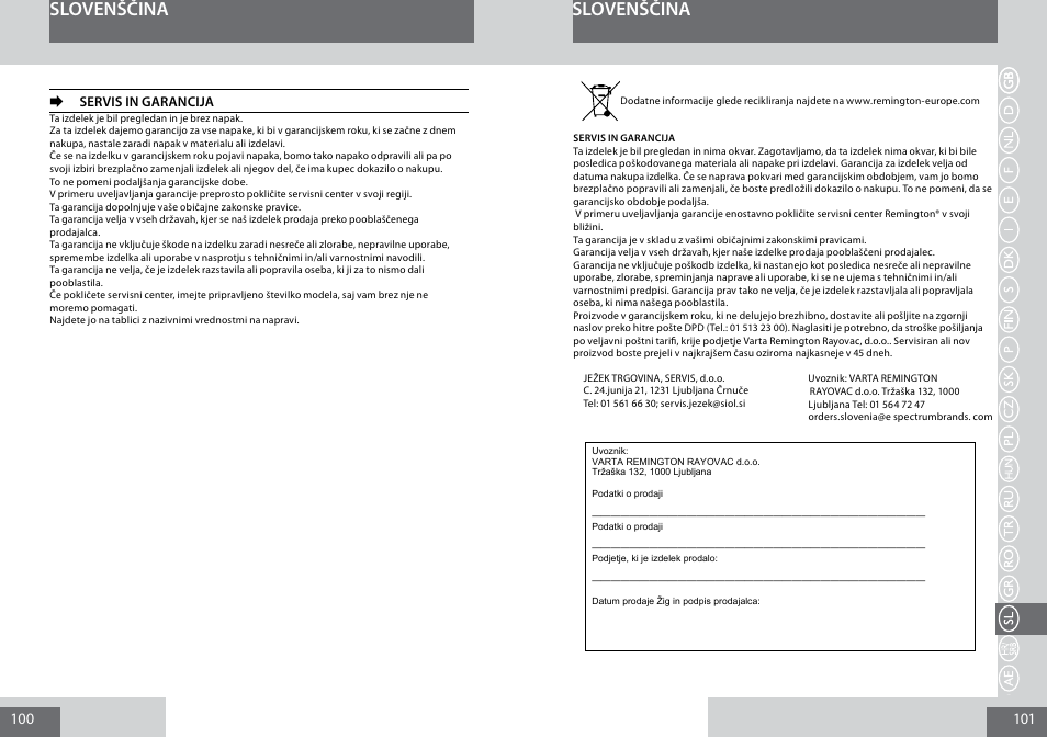 Slovenščina | Remington PG6030 User Manual | Page 51 / 60