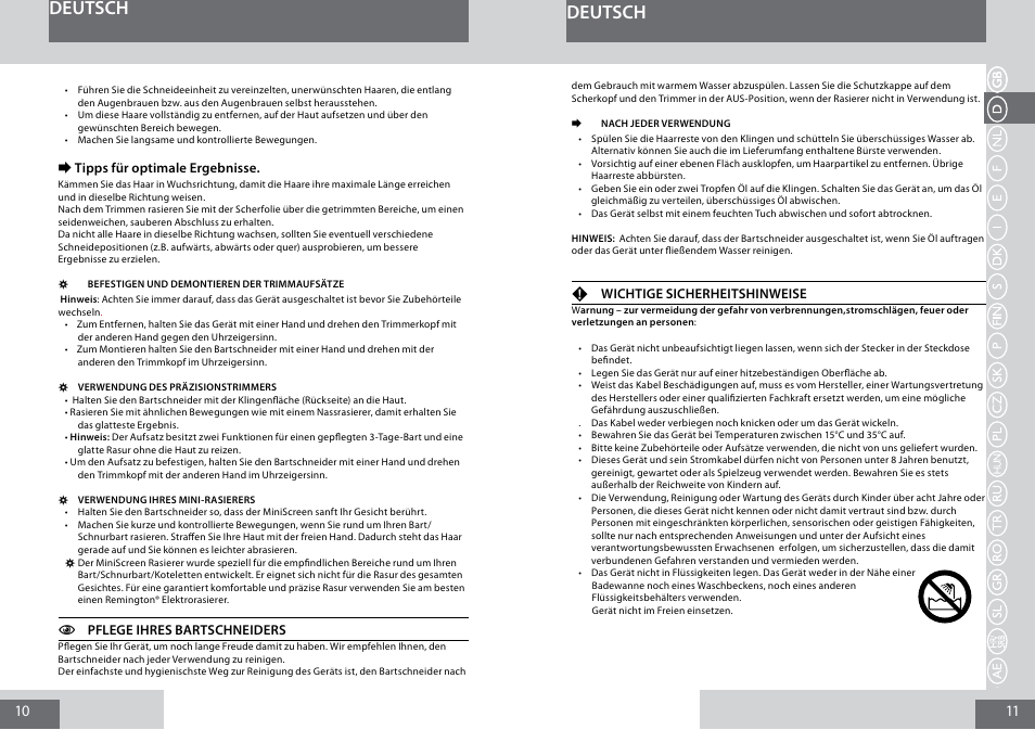 Deutsch | Remington PG6030 User Manual | Page 6 / 60