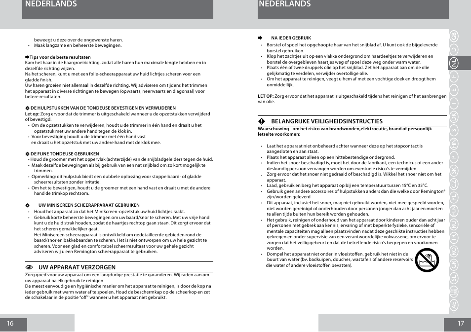 Nederlands | Remington PG6030 User Manual | Page 9 / 60