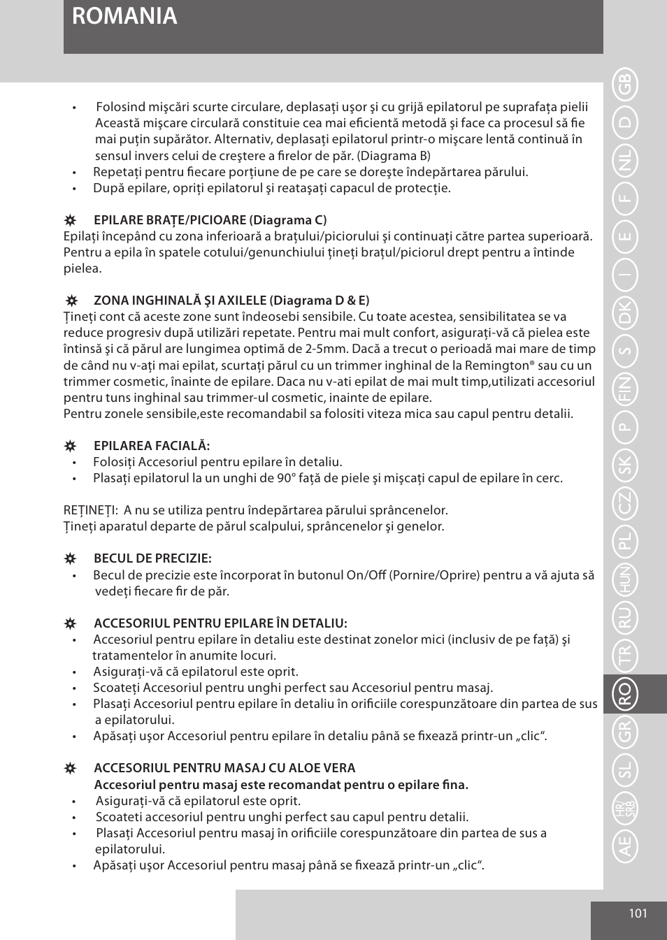 Romania | Remington EP7020 User Manual | Page 101 / 132