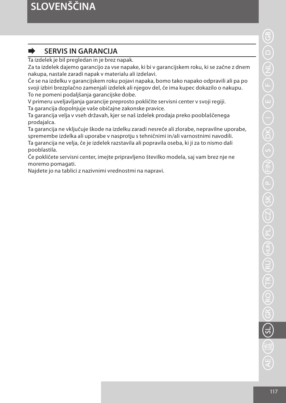 Slovenščina, Eservis in garancija | Remington EP7020 User Manual | Page 117 / 132