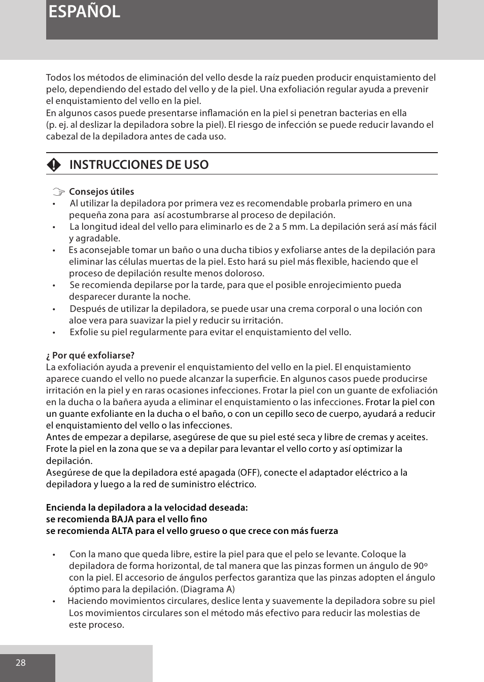 Español, Finstrucciones de uso | Remington EP7020 User Manual | Page 28 / 132
