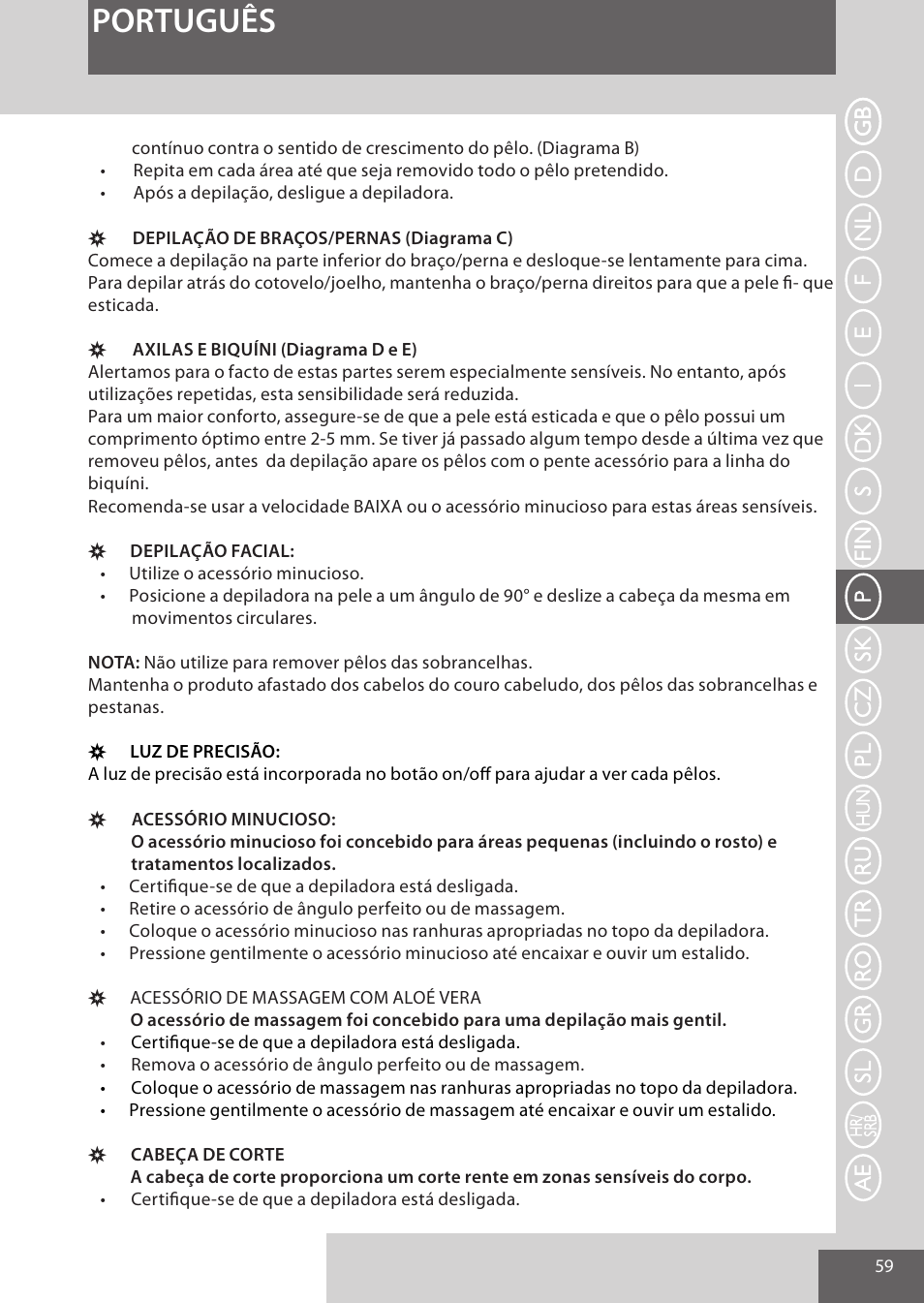 Português | Remington EP7020 User Manual | Page 59 / 132