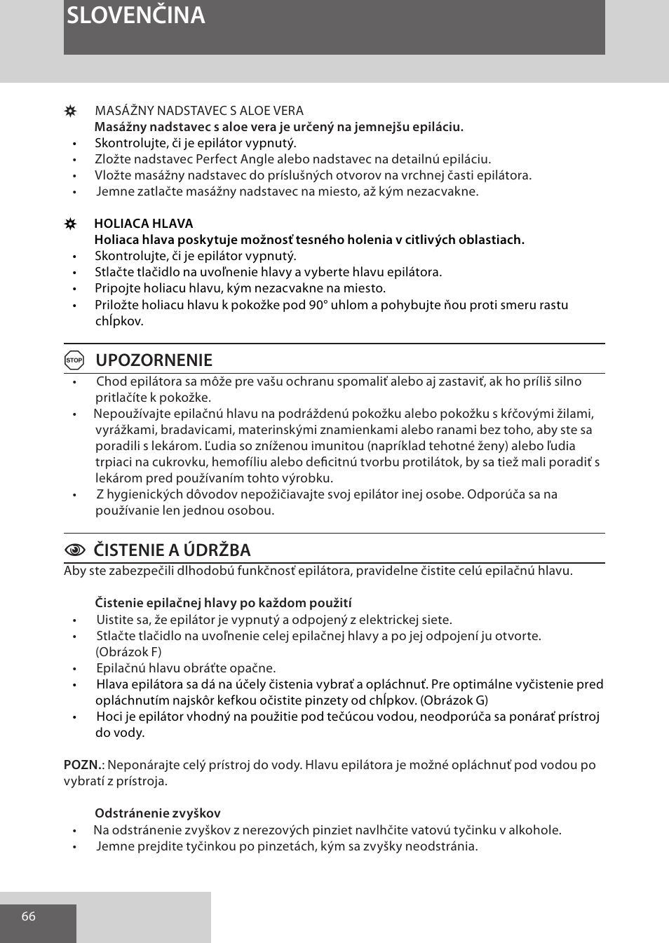 Slovenčina, Aupozornenie, Cčistenie a údržba | Remington EP7020 User Manual | Page 66 / 132