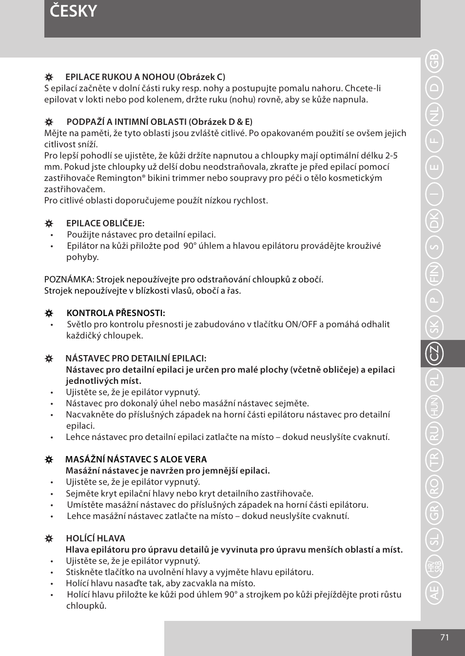 Česky | Remington EP7020 User Manual | Page 71 / 132