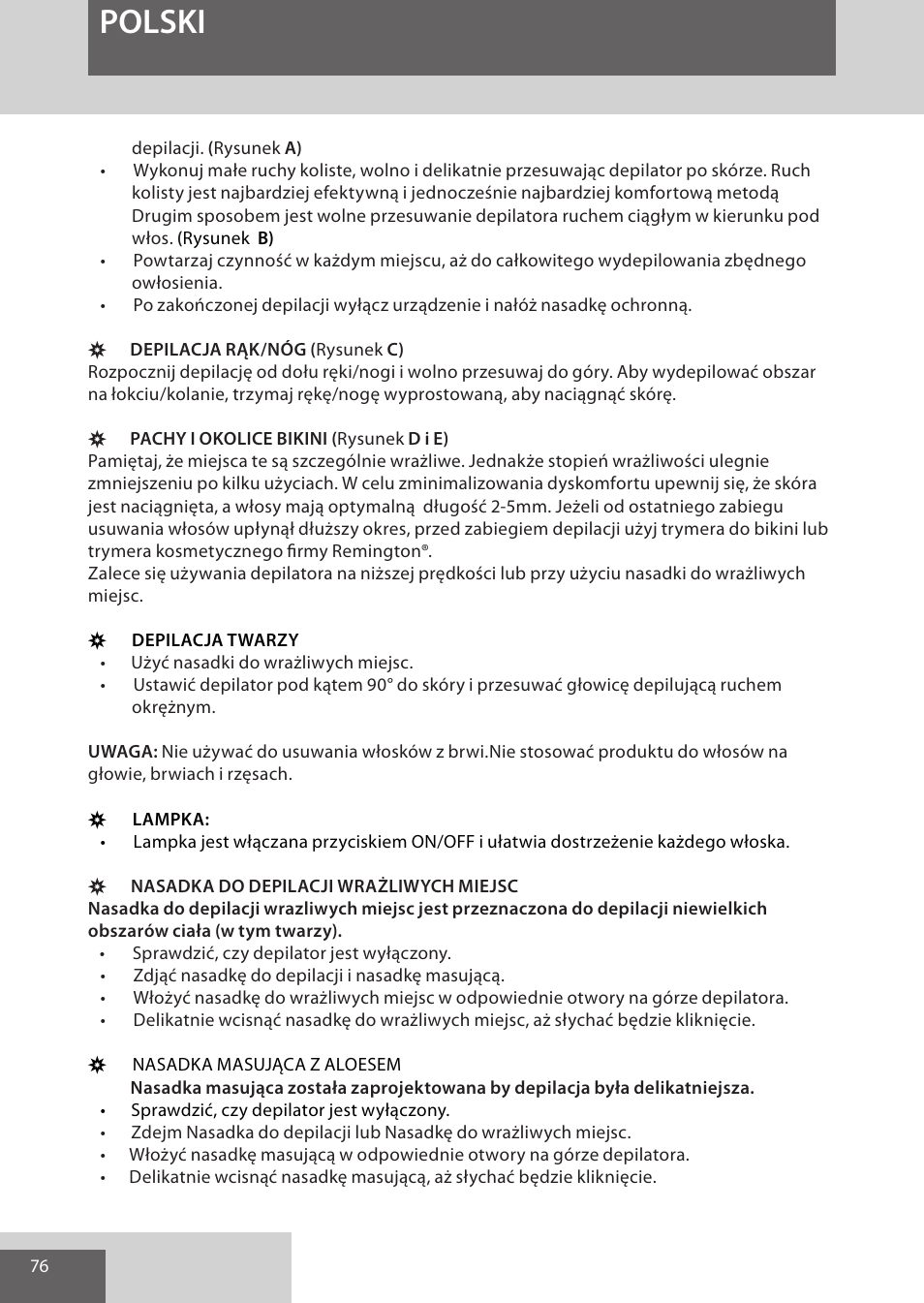 Polski | Remington EP7020 User Manual | Page 76 / 132