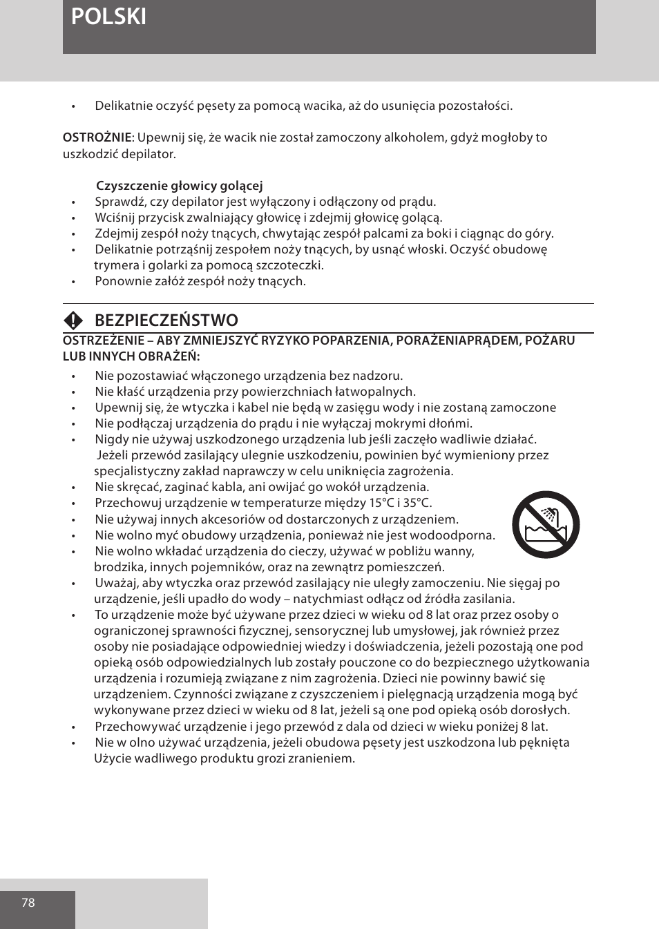 Polski, Fbezpieczeństwo | Remington EP7020 User Manual | Page 78 / 132
