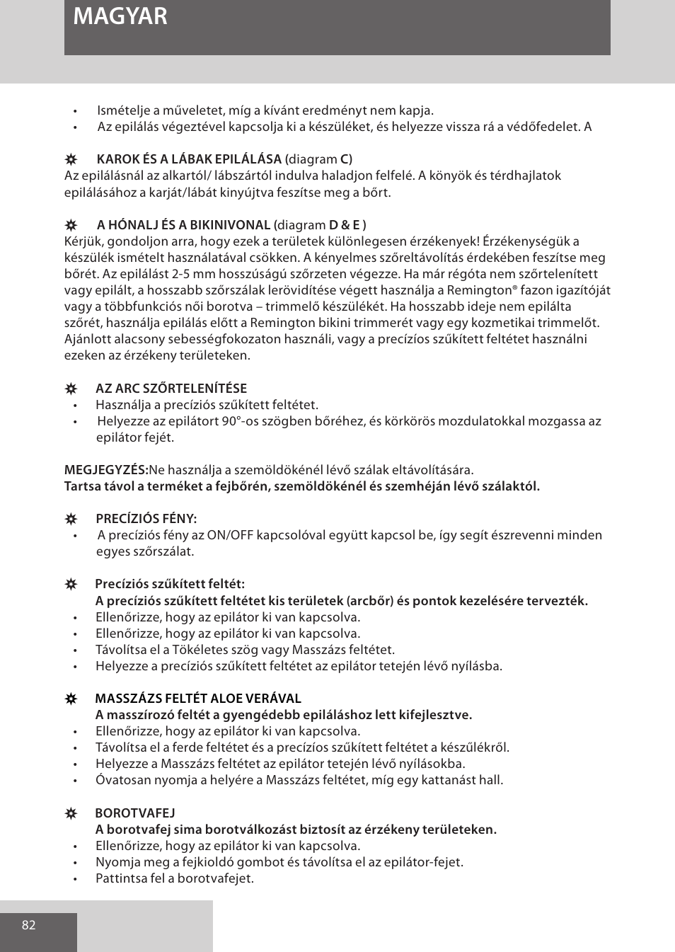 Magyar | Remington EP7020 User Manual | Page 82 / 132