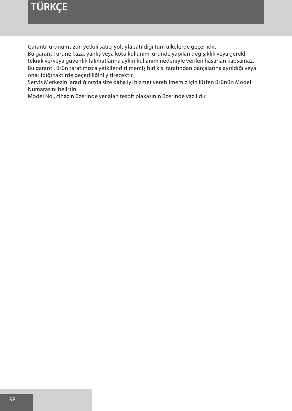 Türkçe | Remington EP7020 User Manual | Page 98 / 132