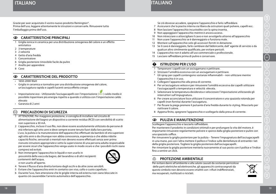 Italiano | Remington D3010 User Manual | Page 10 / 37