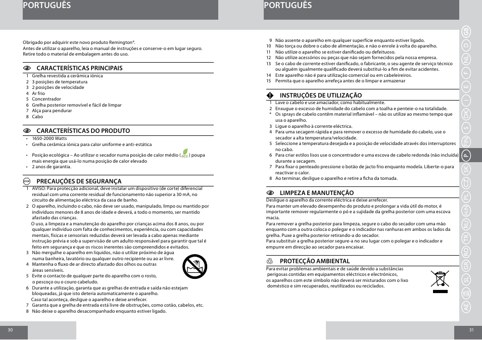 Português | Remington D3010 User Manual | Page 16 / 37