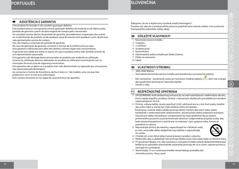 Português slovenčina | Remington D3010 User Manual | Page 17 / 37