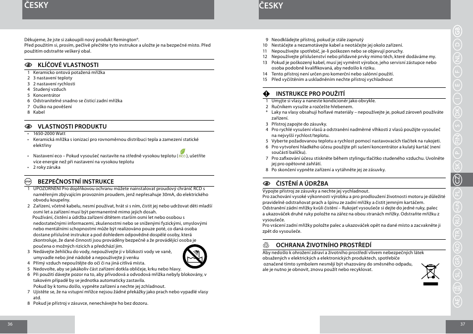 Česky | Remington D3010 User Manual | Page 19 / 37