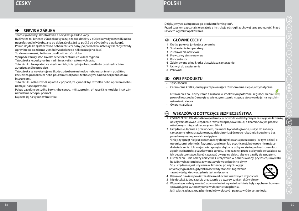 Česky polski | Remington D3010 User Manual | Page 20 / 37