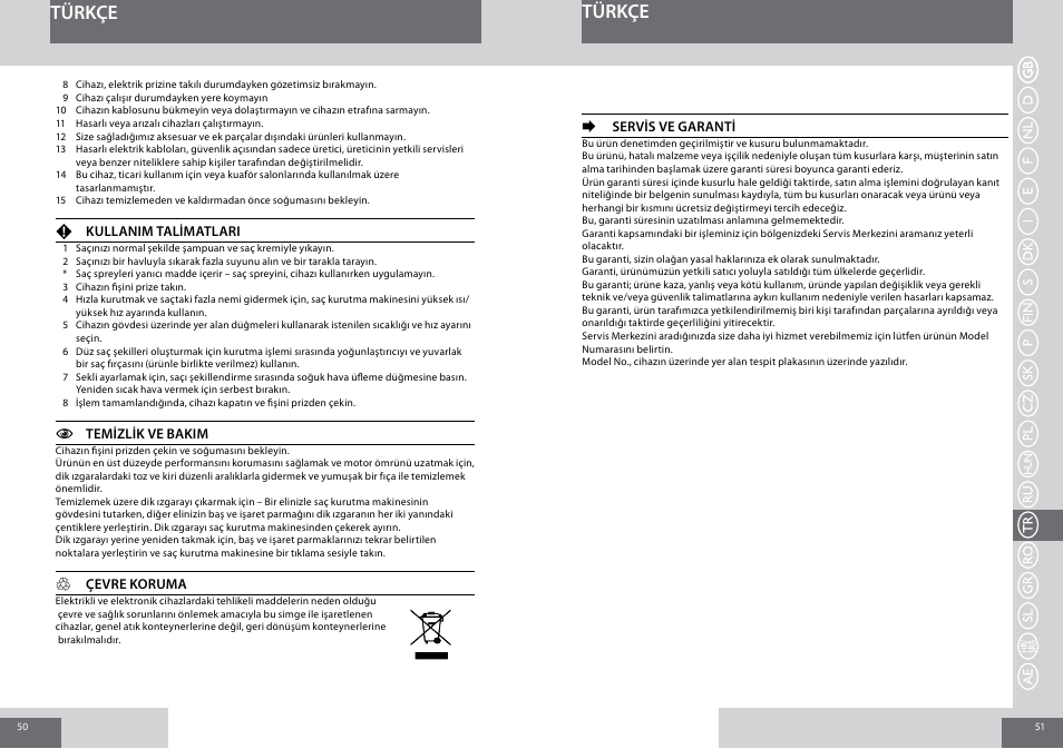 Türkçe | Remington D3010 User Manual | Page 26 / 37