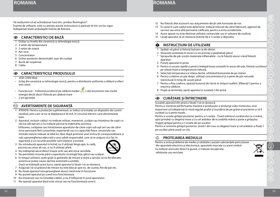 Romania | Remington D3010 User Manual | Page 27 / 37