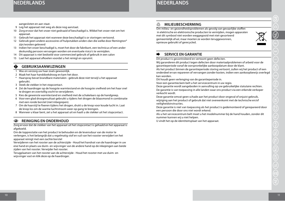 Nederlands | Remington D3010 User Manual | Page 6 / 37