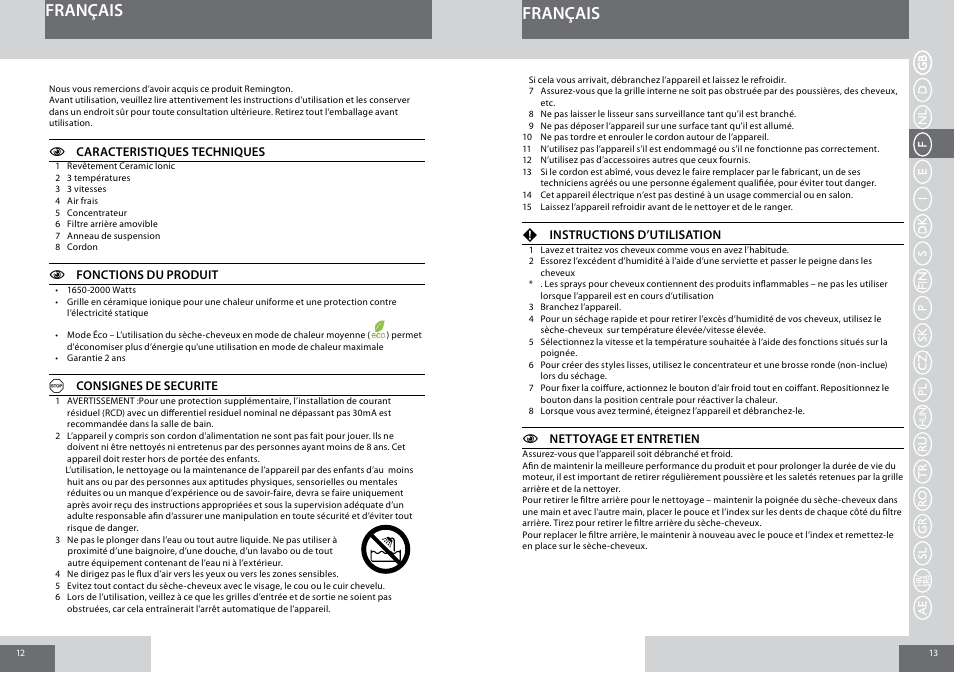 Français | Remington D3010 User Manual | Page 7 / 37