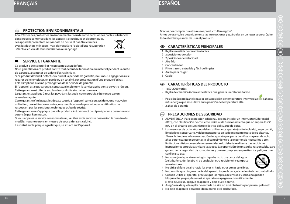 Français español | Remington D3010 User Manual | Page 8 / 37