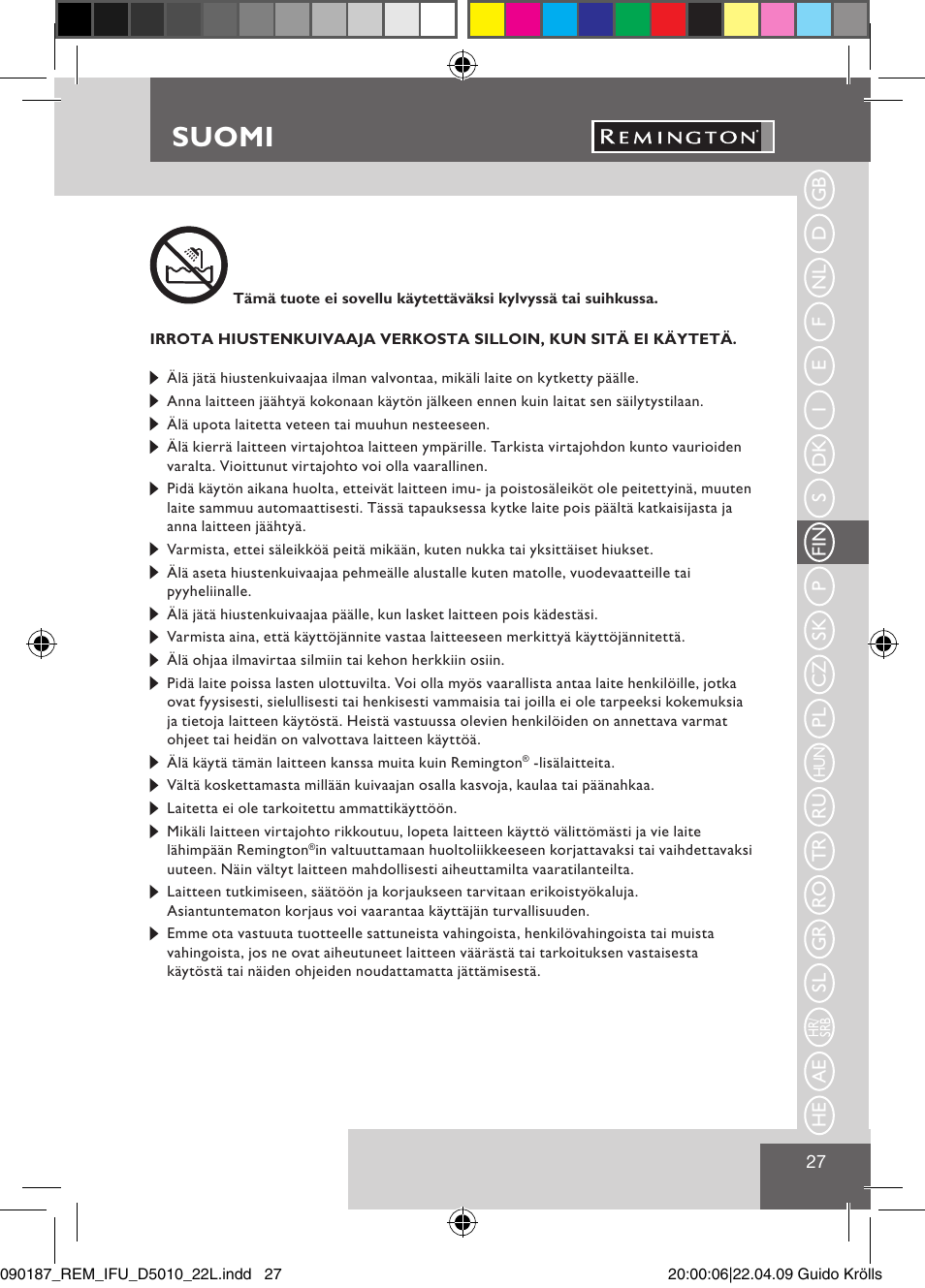 Suomi | Remington D5010 User Manual | Page 29 / 72