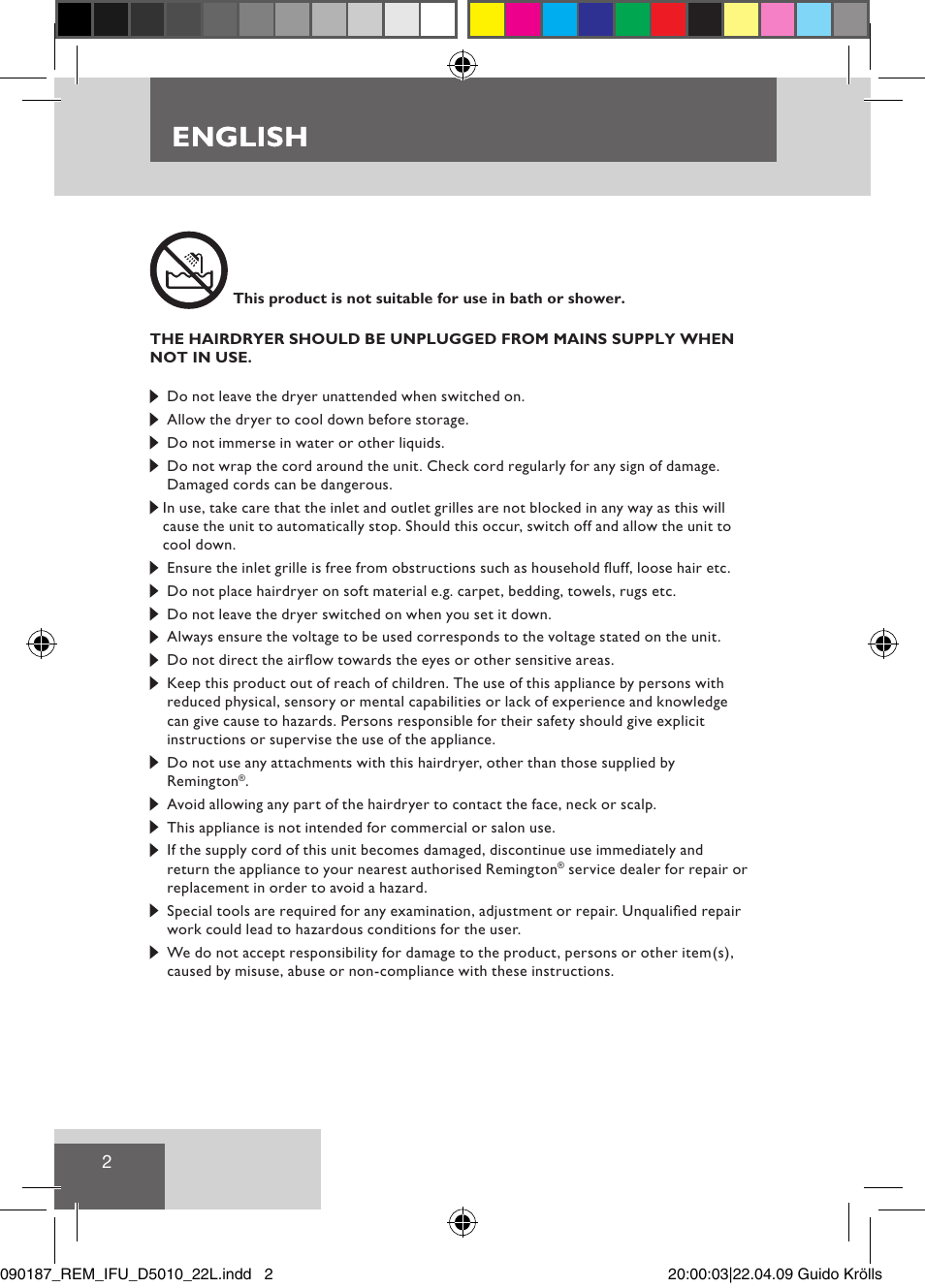 English | Remington D5010 User Manual | Page 4 / 72