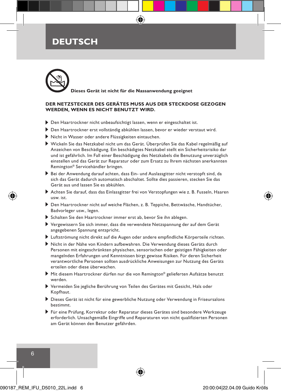 Deutsch | Remington D5010 User Manual | Page 8 / 72
