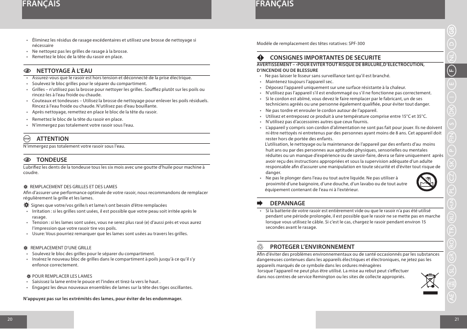 Français | Remington F7800 User Manual | Page 11 / 60