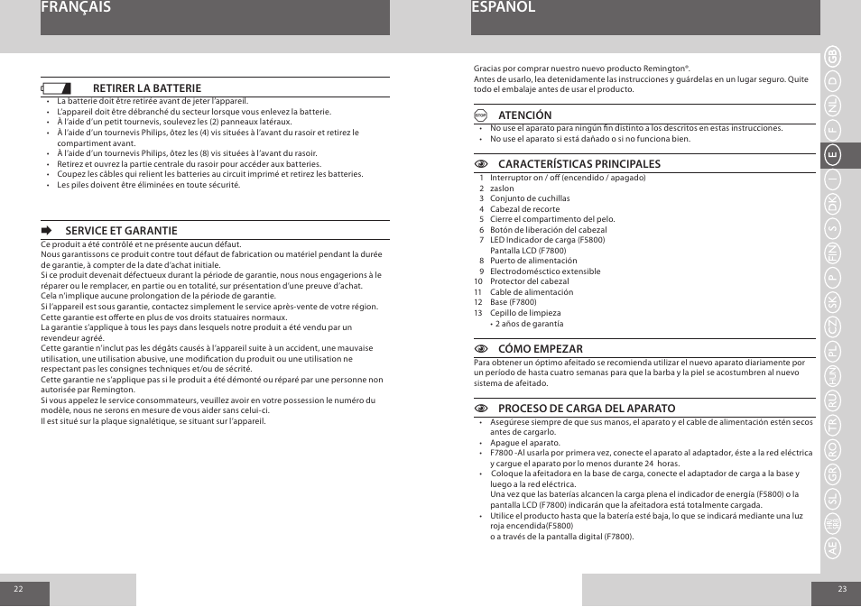 Français español | Remington F7800 User Manual | Page 12 / 60