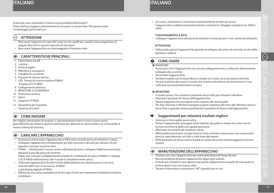 Italiano | Remington F7800 User Manual | Page 15 / 60