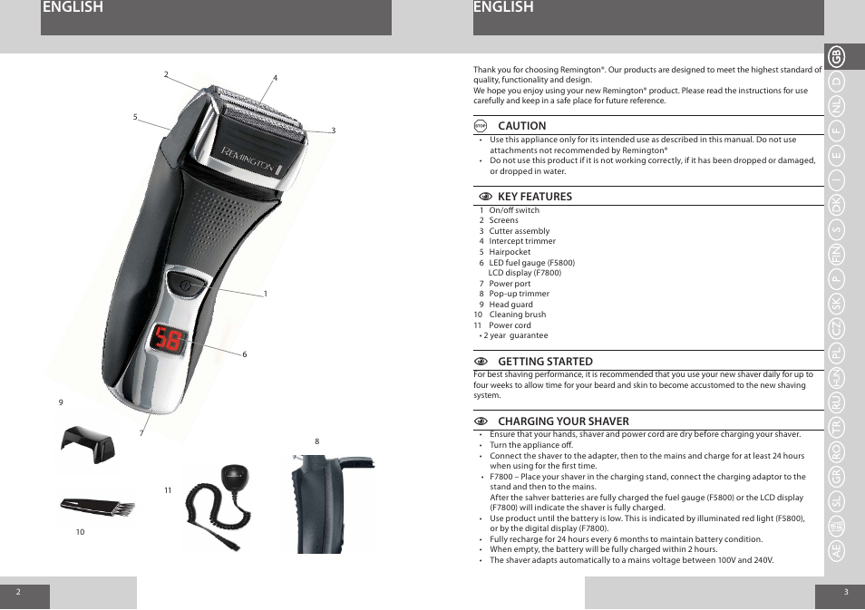 English | Remington F7800 User Manual | Page 2 / 60