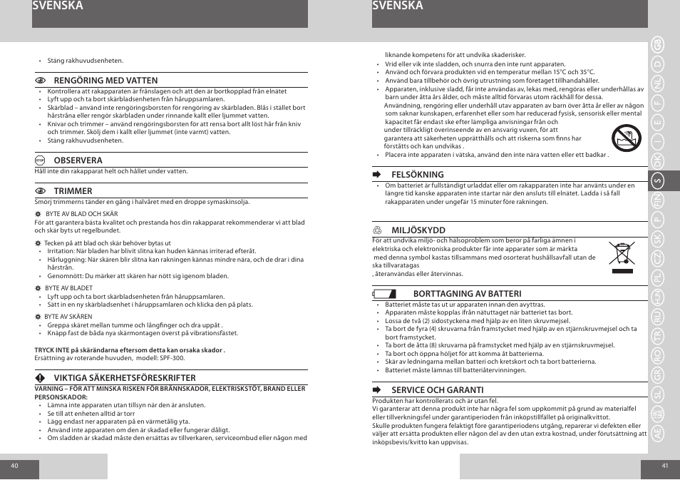 Svenska | Remington F7800 User Manual | Page 21 / 60