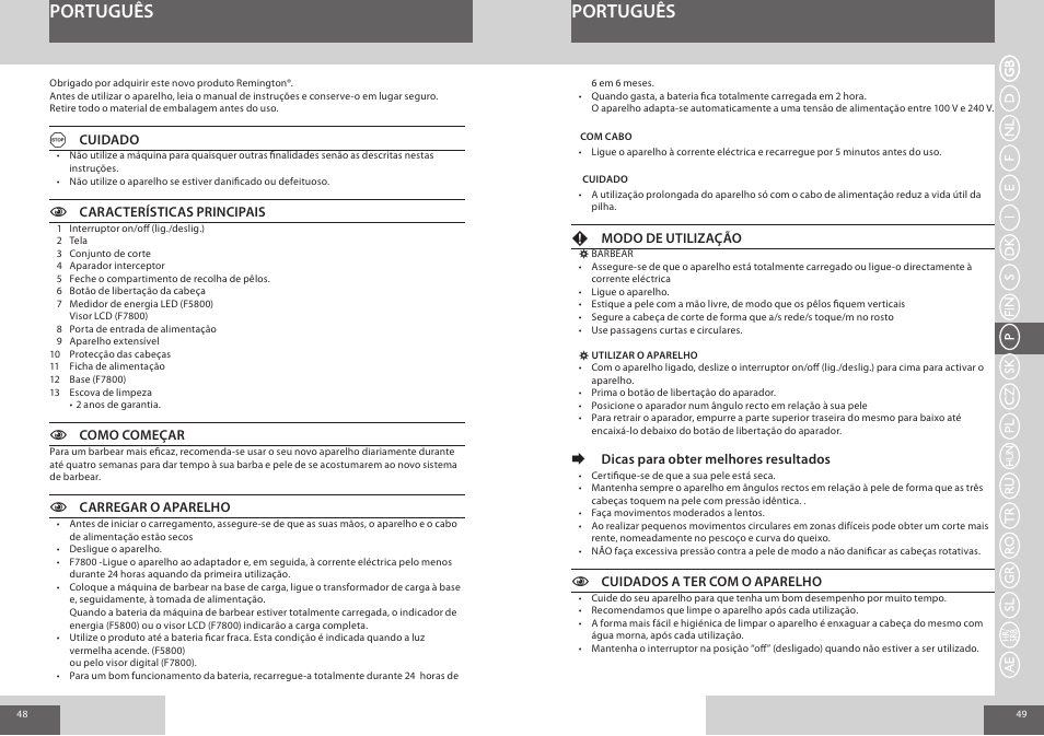 Português | Remington F7800 User Manual | Page 25 / 60