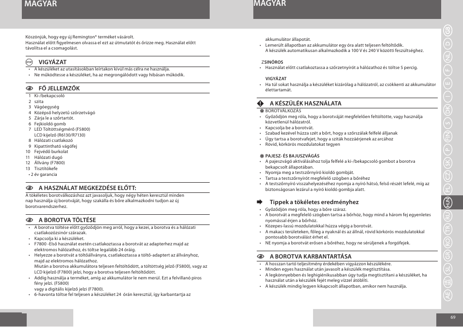 Magyar | Remington F7800 User Manual | Page 35 / 60