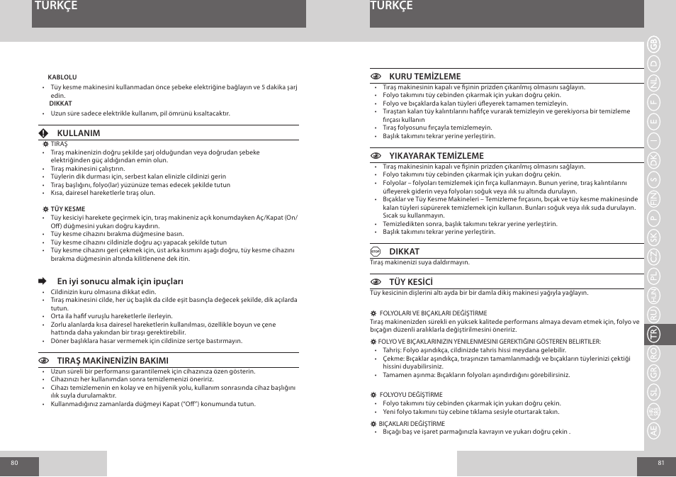 Türkçe | Remington F7800 User Manual | Page 41 / 60