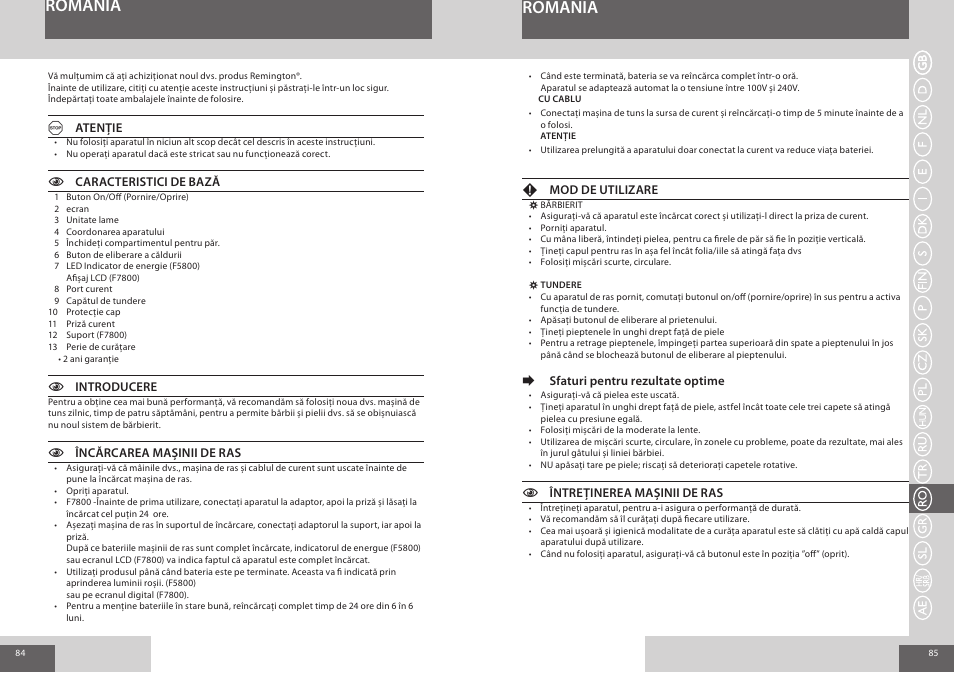 Romania | Remington F7800 User Manual | Page 43 / 60