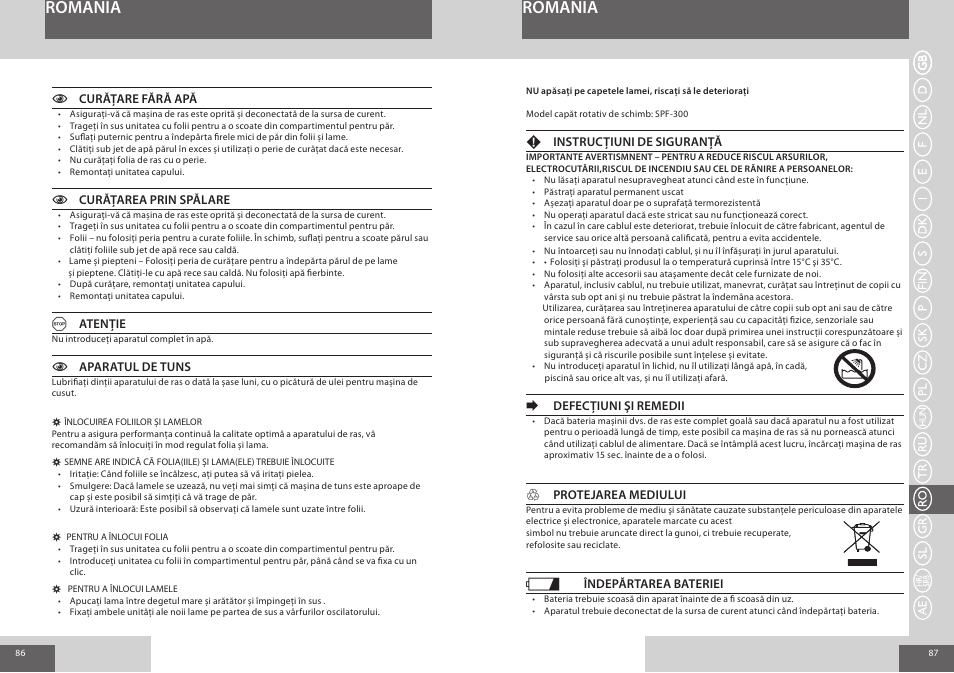 Romania | Remington F7800 User Manual | Page 44 / 60