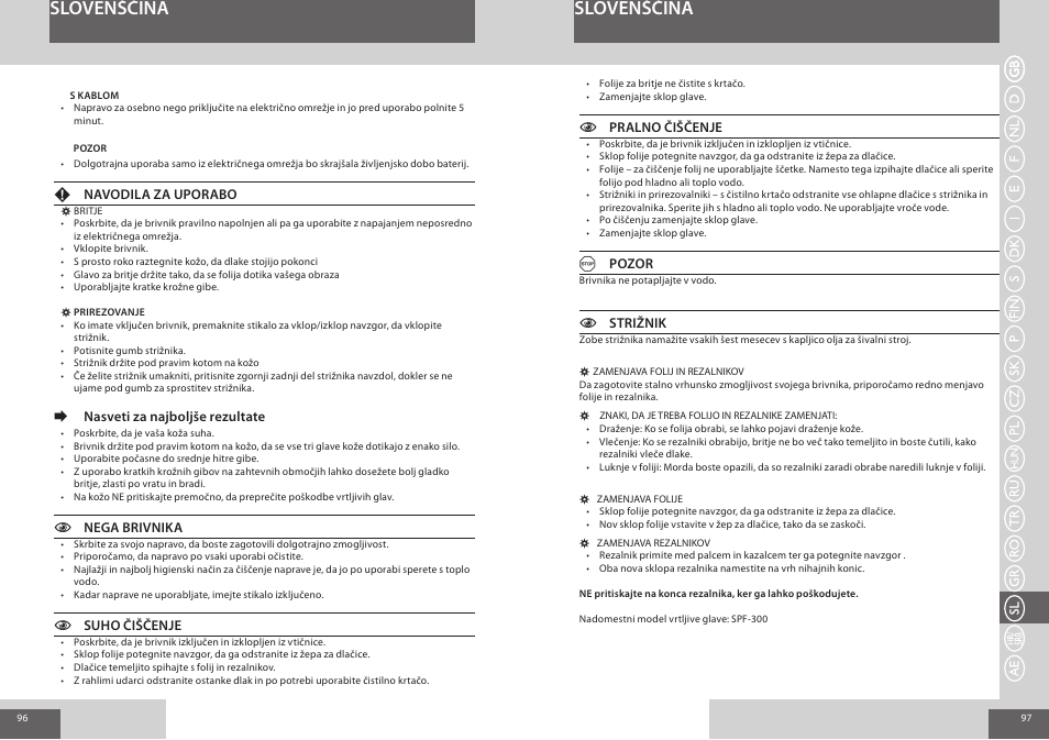 Slovenščina | Remington F7800 User Manual | Page 49 / 60