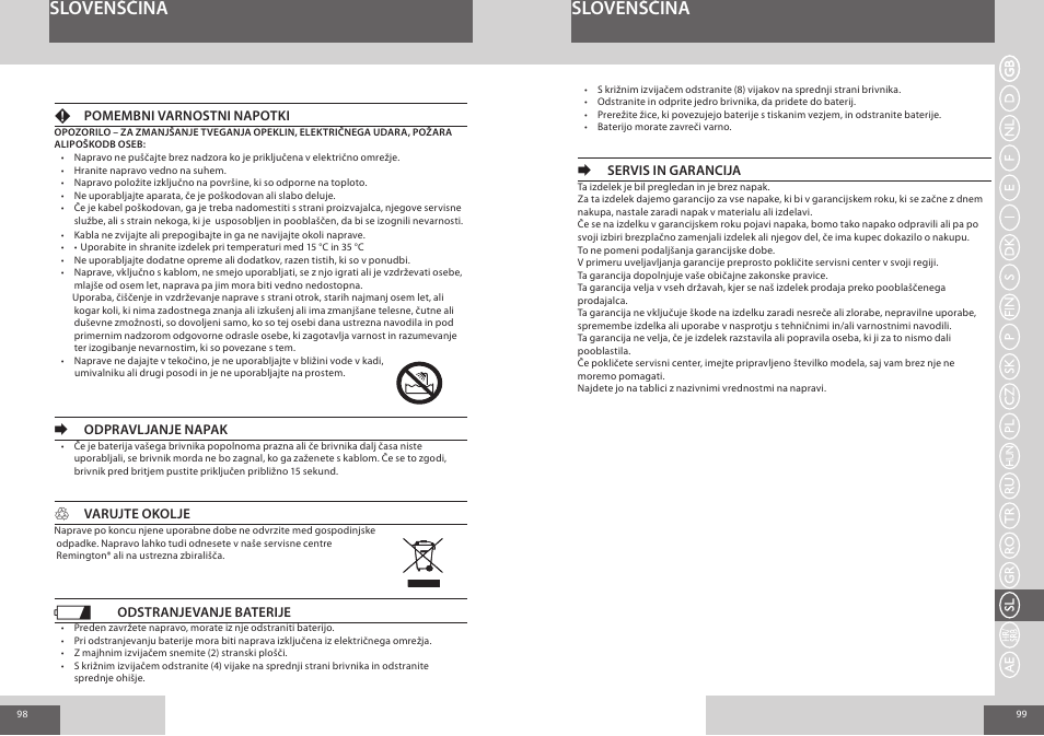 Slovenščina | Remington F7800 User Manual | Page 50 / 60