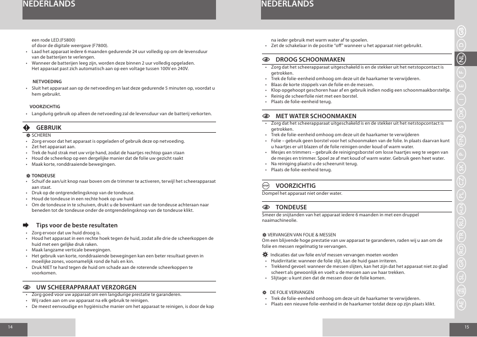 Nederlands | Remington F7800 User Manual | Page 8 / 60