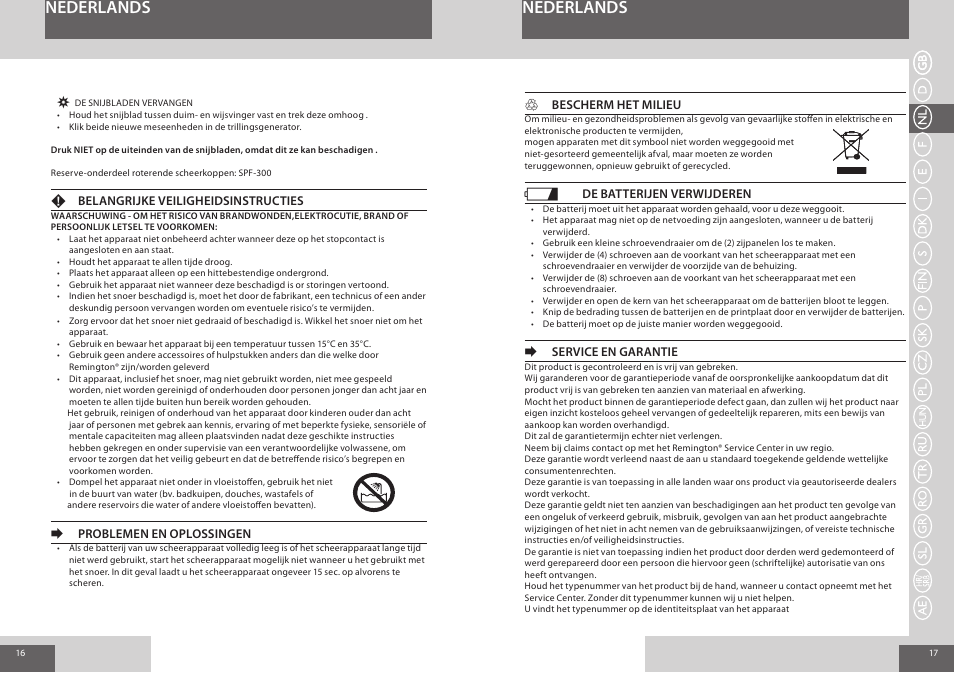 Nederlands | Remington F7800 User Manual | Page 9 / 60